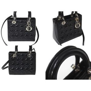 Dior  Leather Lady Handbag  Christian Black Patent